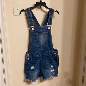Denim cut off overalls